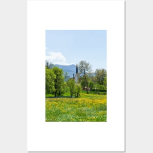 Flower meadow with fruit trees in spring, Bad Wiessee, Tegernsee Posters and Art